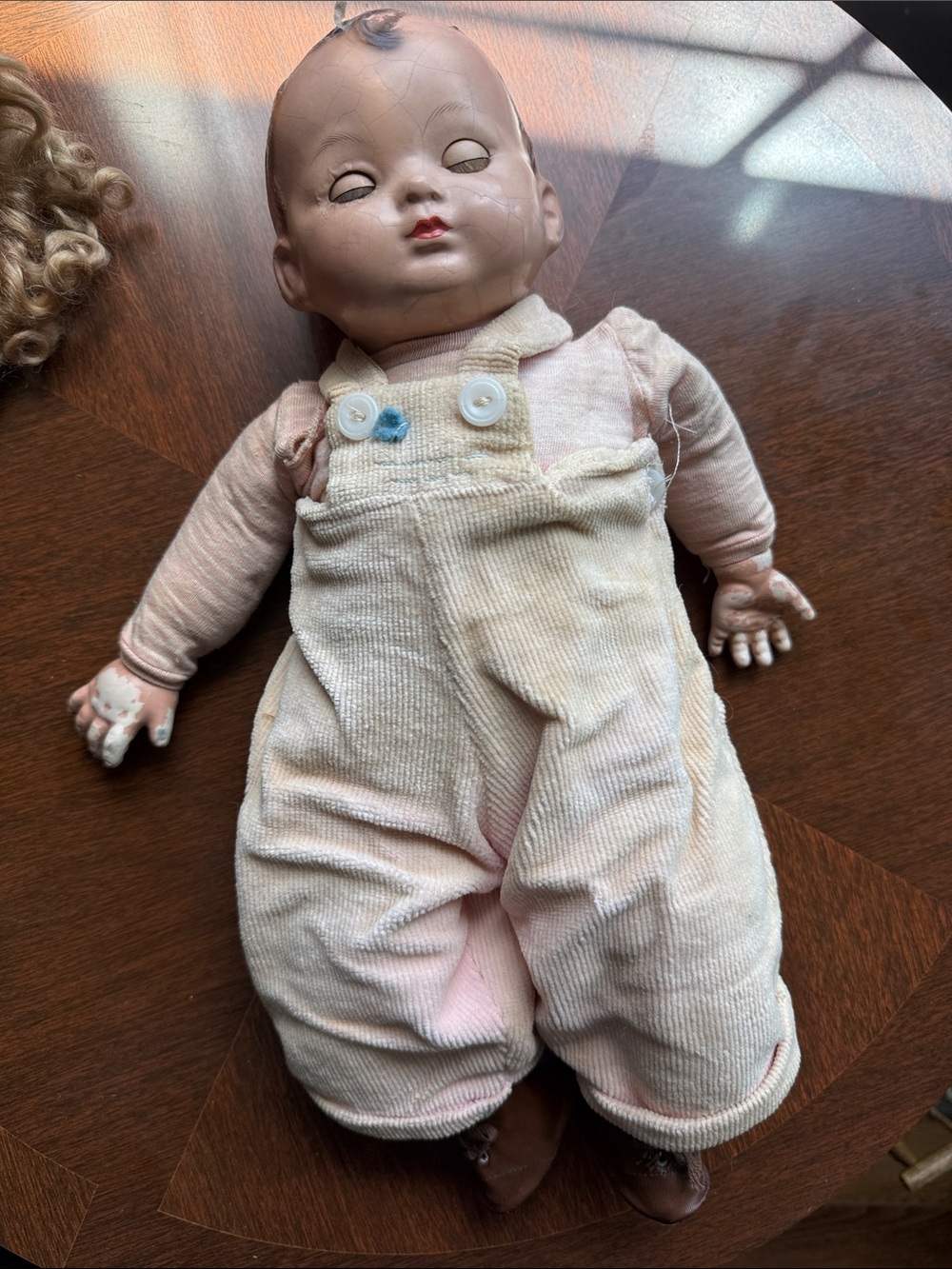 Vintage Composition Baby Doll Sleep Eyes Painted Hair 1930s 1940s